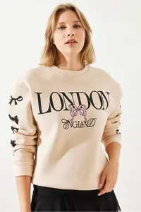 Bianco Lucci Women's Three Thread Raised London Life Graphic Printed Sweatshirt MBHS004 - Image 6