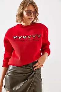 Bianco Lucci Women's Three Thread Raised Colored Heart Printed Sweatshirt MBHS007 - Image 2
