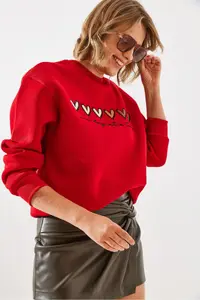 Bianco Lucci Women's Three Thread Raised Colored Heart Printed Sweatshirt MBHS007 - Image 3