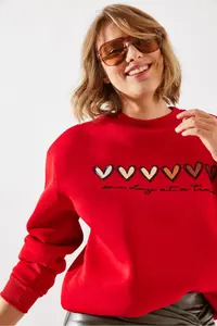 Bianco Lucci Women's Three Thread Raised Colored Heart Printed Sweatshirt MBHS007 - Image 4