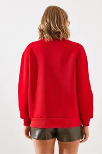 Bianco Lucci Women's Three Thread Raised Colored Heart Printed Sweatshirt MBHS007 - Image 5