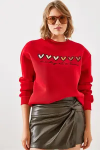 Bianco Lucci Women's Three Thread Raised Colored Heart Printed Sweatshirt MBHS007 - Image 6