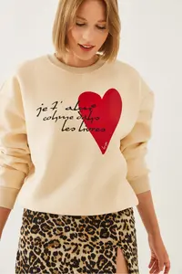 Bianco Lucci Women's Heart and Text Printed Sweatshirt MBHS023 - Image 3