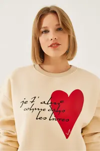 Bianco Lucci Women's Heart and Text Printed Sweatshirt MBHS023 - Image 5