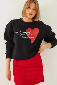 Bianco Lucci Women's Heart and Text Printed Sweatshirt MBHS023