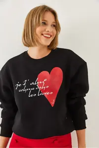 Bianco Lucci Women's Heart and Text Printed Sweatshirt MBHS023 - Image 2
