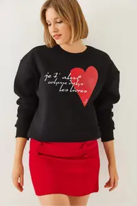 Bianco Lucci Women's Heart and Text Printed Sweatshirt MBHS023 - Image 5