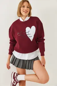 Bianco Lucci Women's Heart and Text Printed Sweatshirt MBHS023 - Image 2