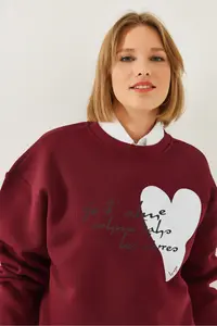 Bianco Lucci Women's Heart and Text Printed Sweatshirt MBHS023 - Image 3