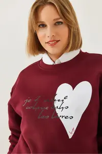 Bianco Lucci Women's Heart and Text Printed Sweatshirt MBHS023 - Image 4