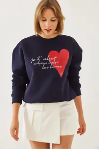 Bianco Lucci Women's Heart and Text Printed Sweatshirt MBHS023 - Image 3