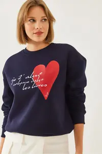Bianco Lucci Women's Heart and Text Printed Sweatshirt MBHS023 - Image 4