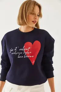 Bianco Lucci Women's Heart and Text Printed Sweatshirt MBHS023 - Image 6