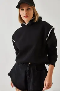 Bianco Lucci Women Hooded Lace Detailed Sweatshirt - Image 2