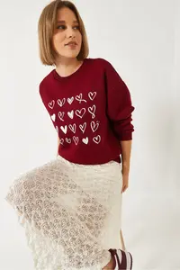 Bianco Lucci Women Heart Printed Basic Sweatshirt - Image 2