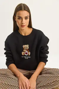 Bianco Lucci Women's Teddy Embroidery Detailed Three Thread Raised Sweatshirt - Image 2