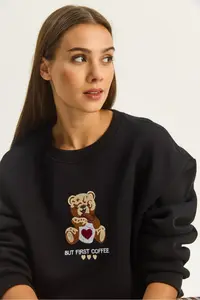 Bianco Lucci Women's Teddy Embroidery Detailed Three Thread Raised Sweatshirt - Image 4