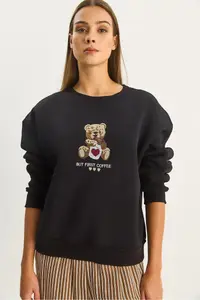 Bianco Lucci Women's Teddy Embroidery Detailed Three Thread Raised Sweatshirt - Image 5