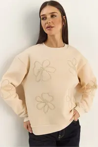 Bianco Lucci Women's Floral EVA Embroidery Three Thread Raised Sweatshirt