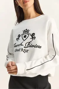 Bianco Lucci Women's Crew Neck Embroidered Three Thread Raised Sweatshirt - Image 6