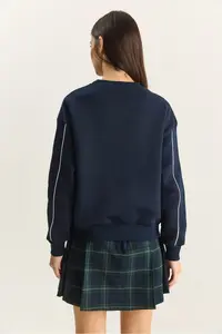 Bianco Lucci Women's Crew Neck Embroidered Three Thread Raised Sweatshirt - Image 6