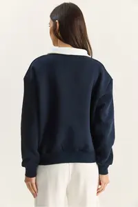 Bianco Lucci Women's Polo Shirt Neck Chicago Printed Three Thread Raised Sweatshirt - Image 6