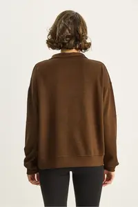 Bianco Lucci Women's High Collar Half Zipper Pocket Detailed Oversized Modal Sweatshirt - Image 6