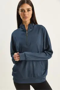 Bianco Lucci Women's High Collar Half Zipper Pocket Detailed Oversized Modal Sweatshirt