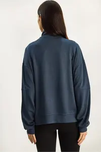 Bianco Lucci Women's High Collar Half Zipper Pocket Detailed Oversized Modal Sweatshirt - Image 7