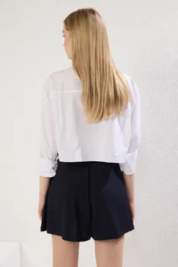 TRENDYOLMiLLA Navy Blue-Brick Rejection Crepe relaxed/Rahat Pattern Short Flexible Knitting  Shorts & Bermuda - Image 3