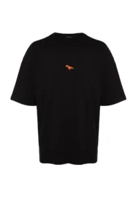 MAN Black Oversized/Wide Cut Crew Neck Short Sleeve Dinosaur Embroidered T-Shirt - Image 8