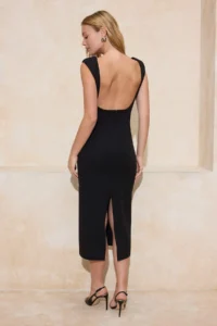 TRENDYOLMiLLA Black Back Detailed Midi Flexible Weaving Dress - Image 4