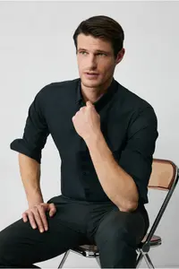 Kiğılı Long Sleeve Slim Fit Button Collar Cotton Non-Iron Shirt - Image 2