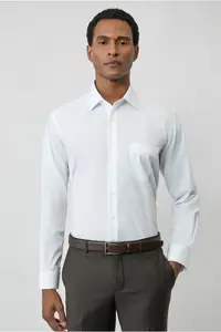 Kiğılı Long Sleeve Regular Fit Classic Collar Pocket Cotton Non-Iron Shirt - Image 5