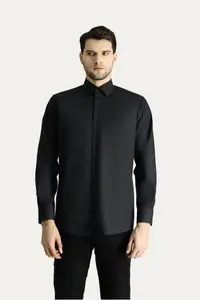 Kiğılı Long Sleeve Regular Fit Classic Collar Pocket Cotton Non-Iron Shirt - Image 4