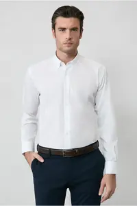 Kiğılı Long Sleeve Regular Fit Button Collar Cotton Non-Iron Shirt