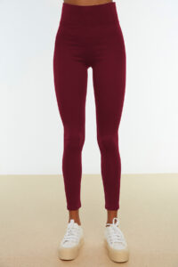 TRENDYOLMİLLA Burgundy Shaping Elastic Waist High Waist Flexible Knitting Leggings - Image 8