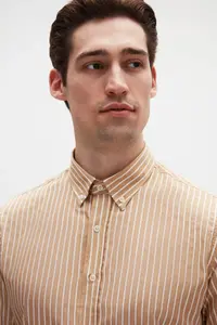 D'S Damat Ds Damat slim Fit Beige Striped Shirt - Image 2