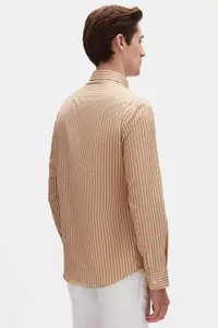 D'S Damat Ds Damat slim Fit Beige Striped Shirt - Image 3