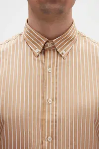 D'S Damat Ds Damat slim Fit Beige Striped Shirt - Image 6