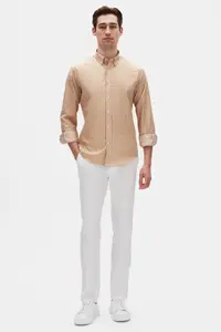 D'S Damat Ds Damat slim Fit Beige Striped Shirt - Image 7