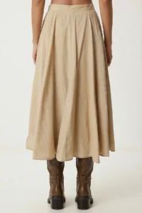 Lovelyİstanbul Summer flared Midi Weaving Skirt  Beige - Image 4