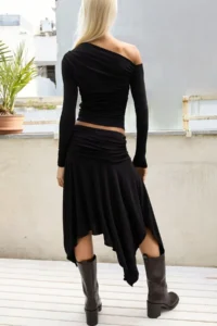 Hiccup Drapeli Normal Waist Asymmetric Flexible Sandy Midi Skirt - Image 5