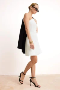 TRENDYOLMİLLA Ecru Lined Single Arm Skirt Opened at Waist Short / Mini Flexible Weaving Dress - Image 2