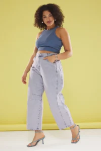 Trendyol Curve Open Blue-Pink High Waist Bagyy Fit plus size jeans - Image 3