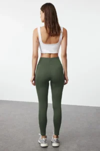 TRENDYOLMİLLA Khaki Wide Waist Elastic Extra Shaping Full Size Knitting Sports Leggings - Image 5