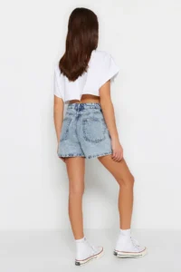 TRENDYOLMiLLA Light Blue High Waist City Size denim Shorts - Image 5