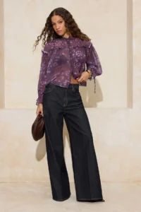 TRENDYOLMİLLA Burgundy-Multicolored Floral Ruffle Detailed Bohemian Unlined Shirt - Image 2