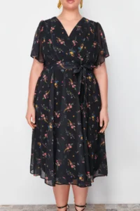 Trendyol Curve Multicolored flower patterned Siphon Double breasted Weaving Dress - Image 4