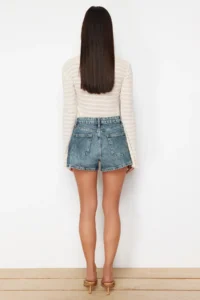 TRENDYOLMiLLA Light Blue High Waist Mini denim Shorts - Image 6